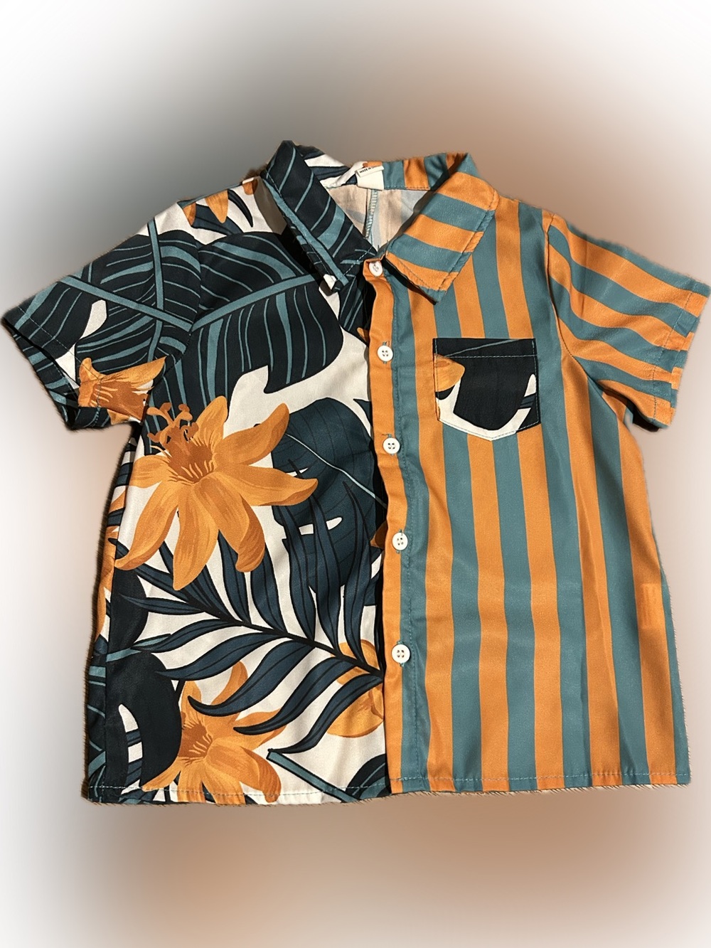 Boys size 5 youth shein striped & Hawaiian print button up shirt